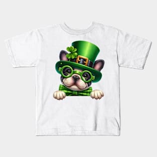 St Patricks Day Peeking French Bulldog Kids T-Shirt